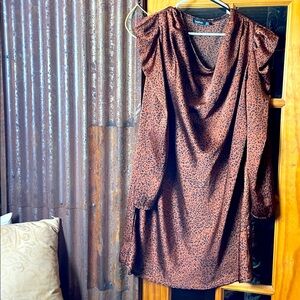 Boohoo Brown Animal Print Long Sleeve Dress, Size 10